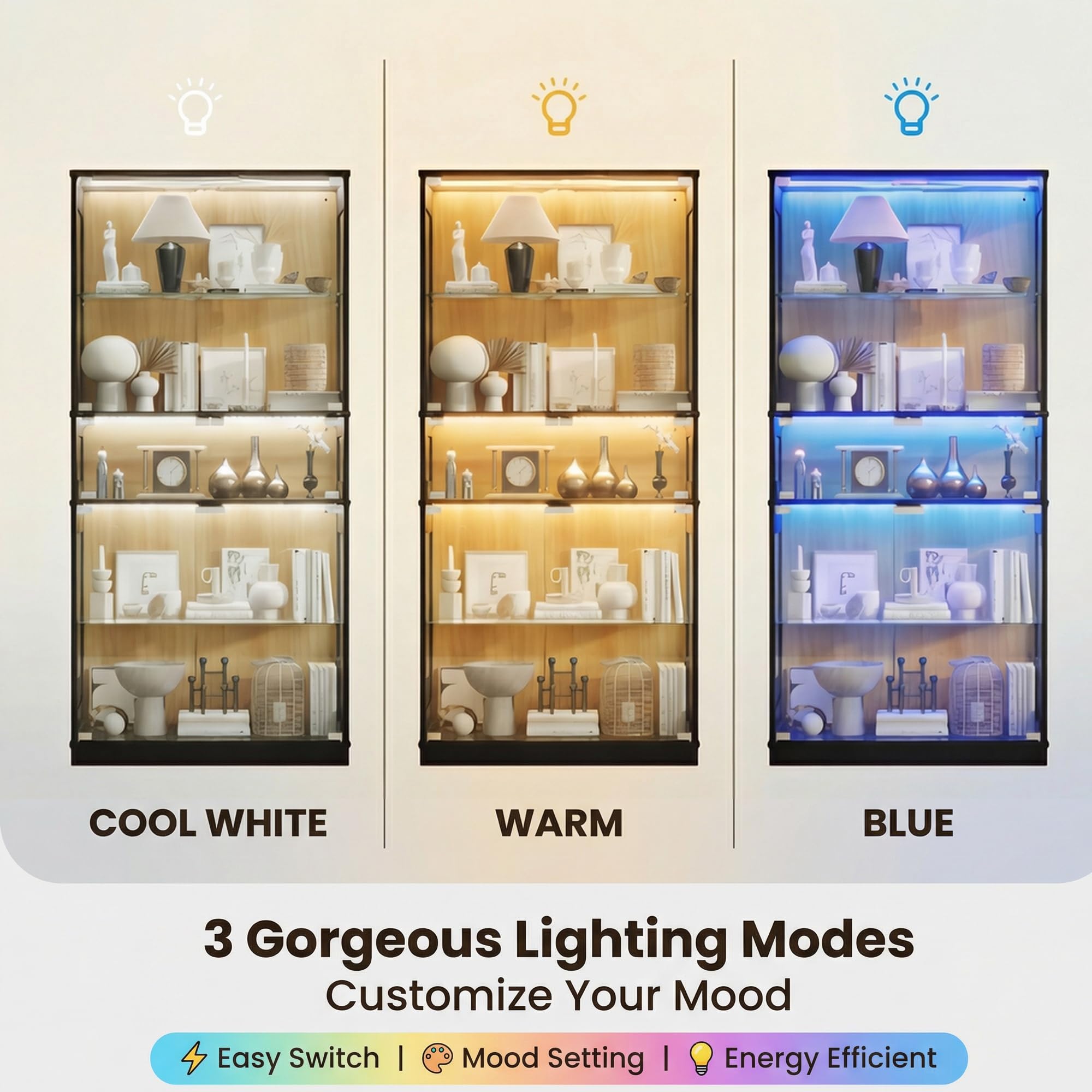 5-Tier LED Display Cabinet with Glass Doors