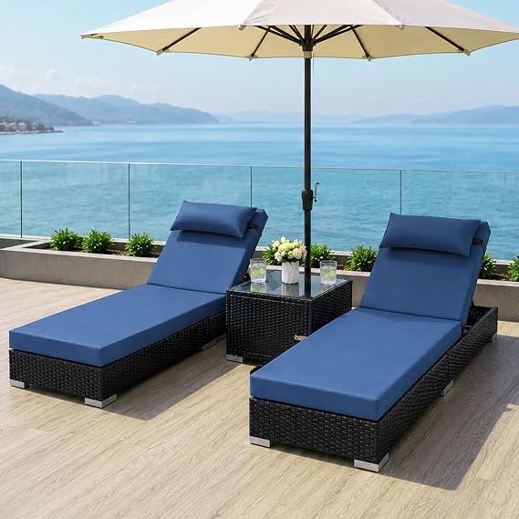 Outdoor Chaise Lounge Set with Storage Table
