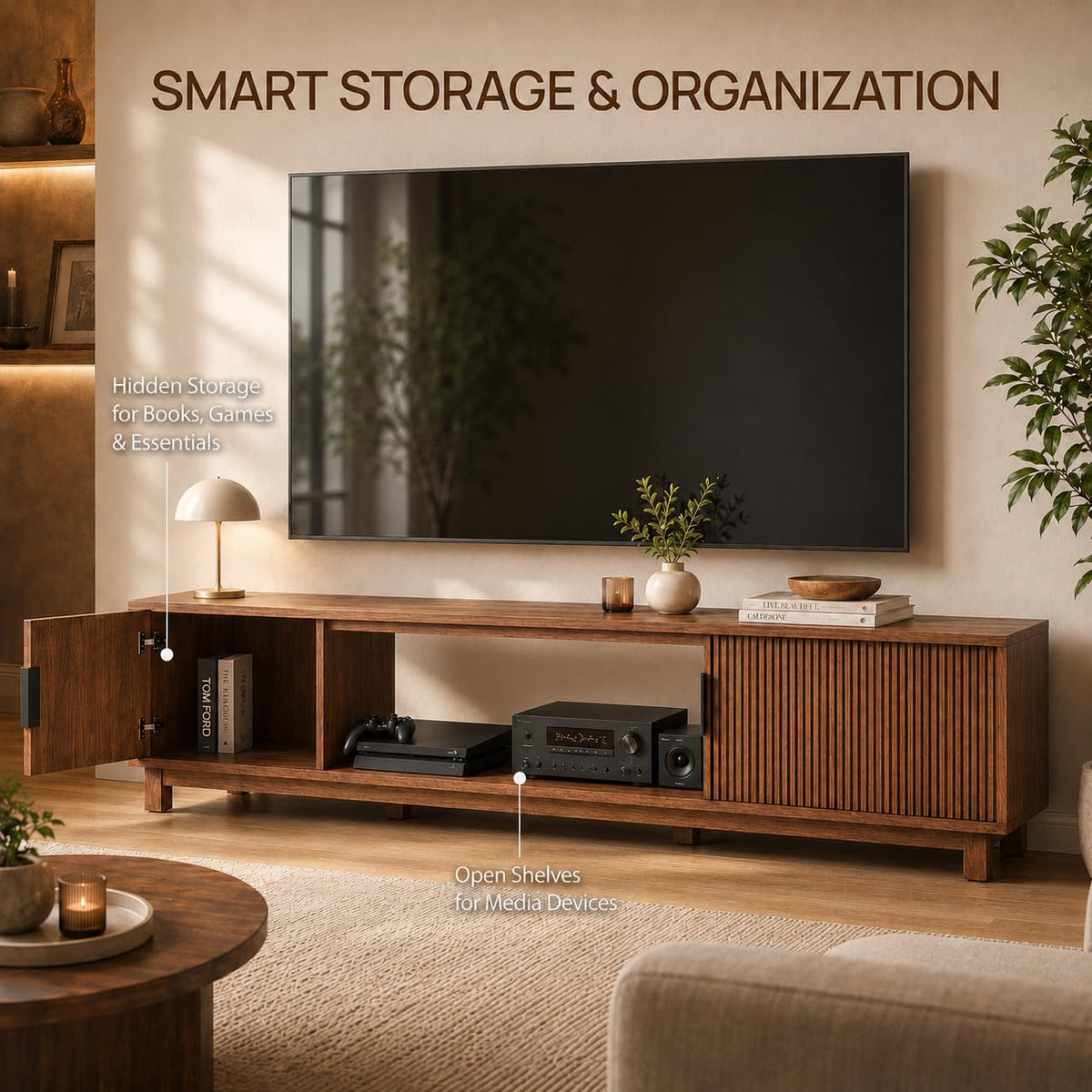Fluted Wood TV Stand