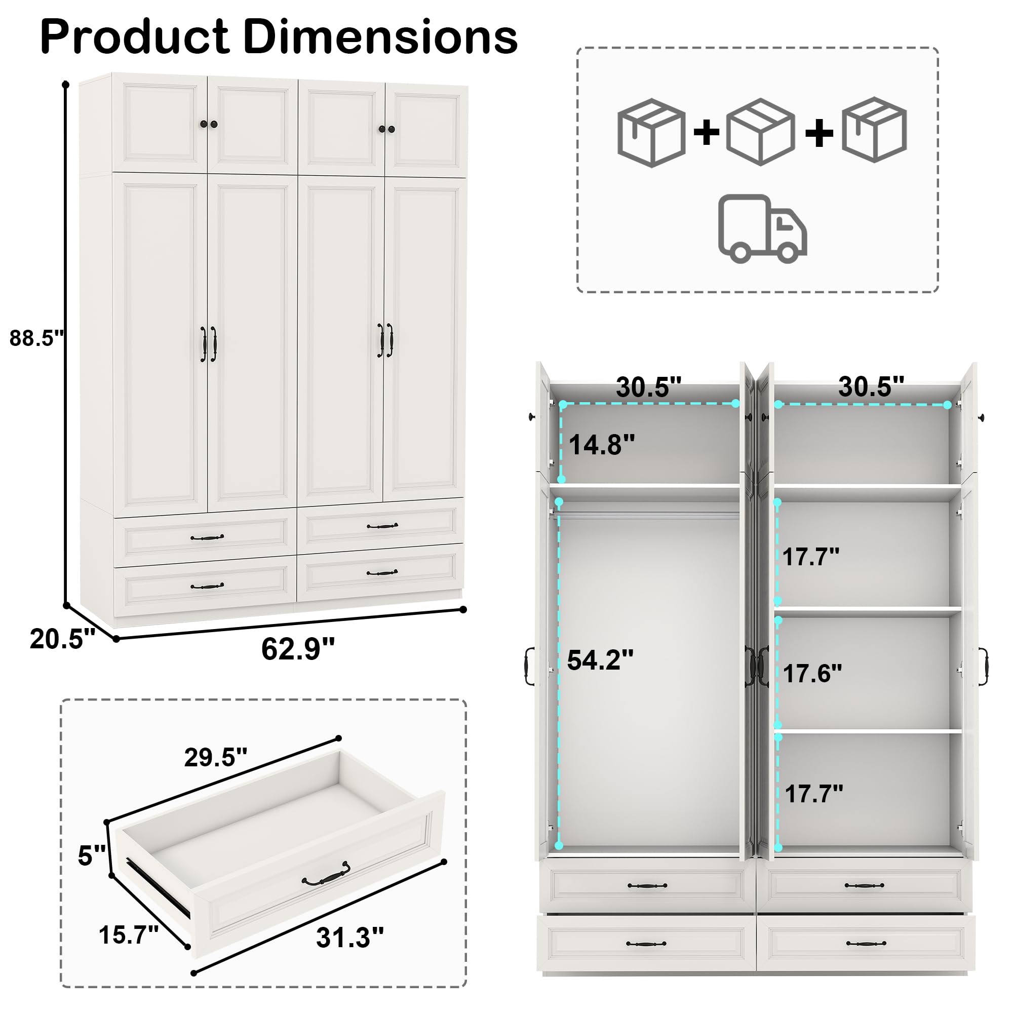 Wardrobe Closet with Doors & Drawers – 89" Tall Wood Armoire
