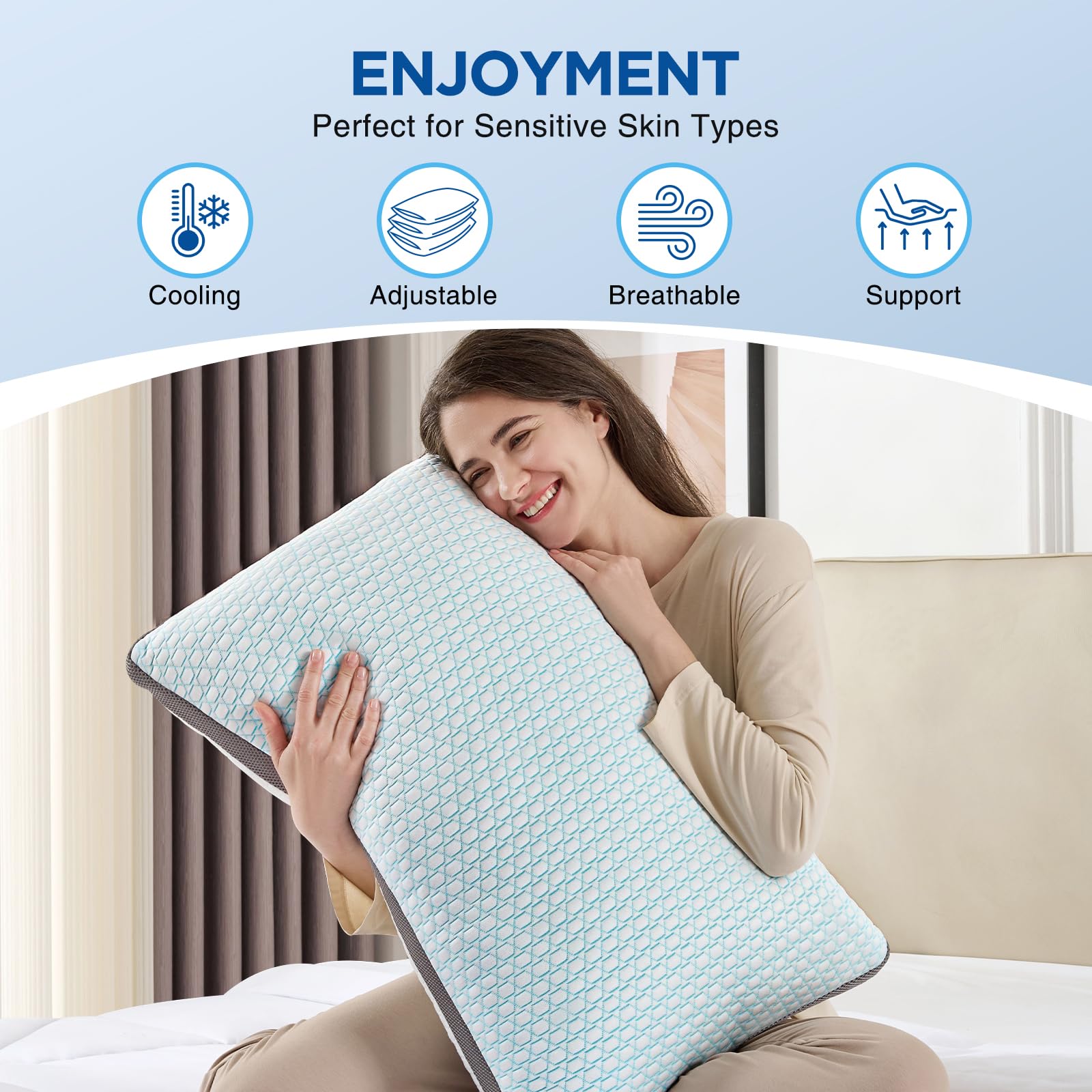 Cooling Bed Pillows with Adjustable Memory Foam Fill