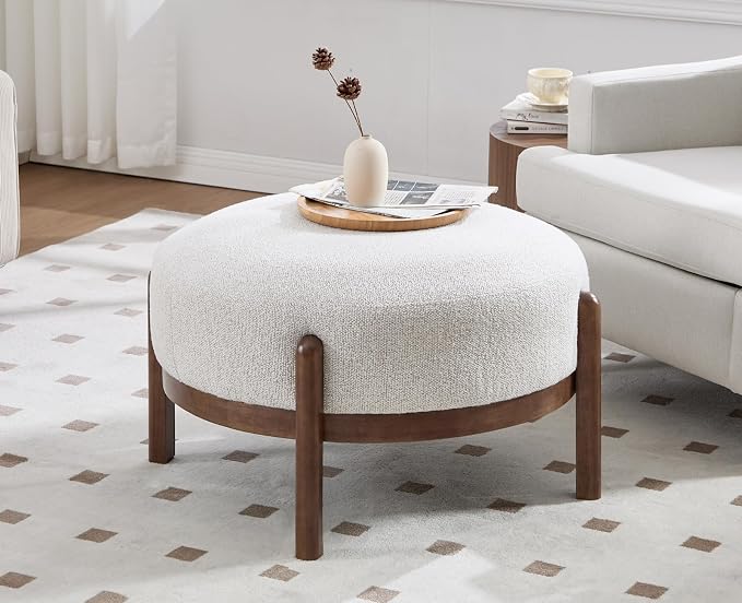 Round Faux Leather Ottoman