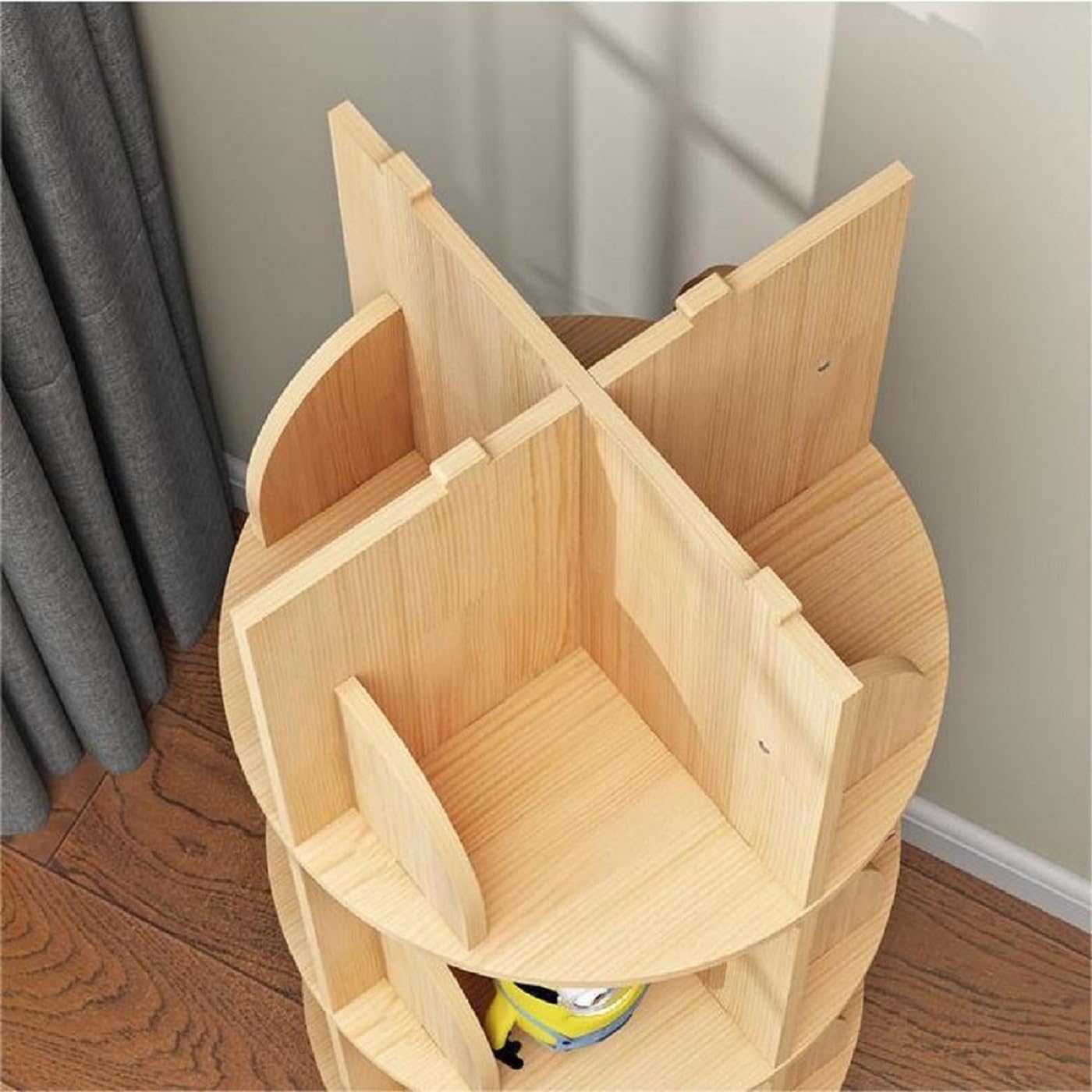 Gdrasuya10 2 Tier Rotating Bookshelf with Legs, 360 Display Revolving Bookcase Standing Bookcase Round Corner Bookshelf Wood Book Storage Display Shelves for Kids&Adults Small Space