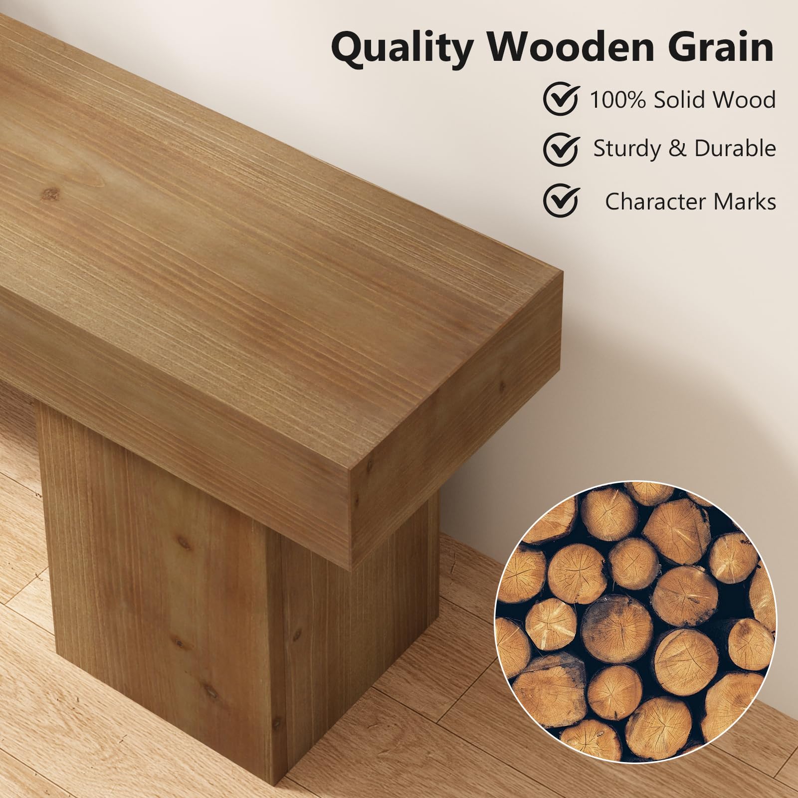Solid Wood Farmhouse Entryway Bench, 47.3"