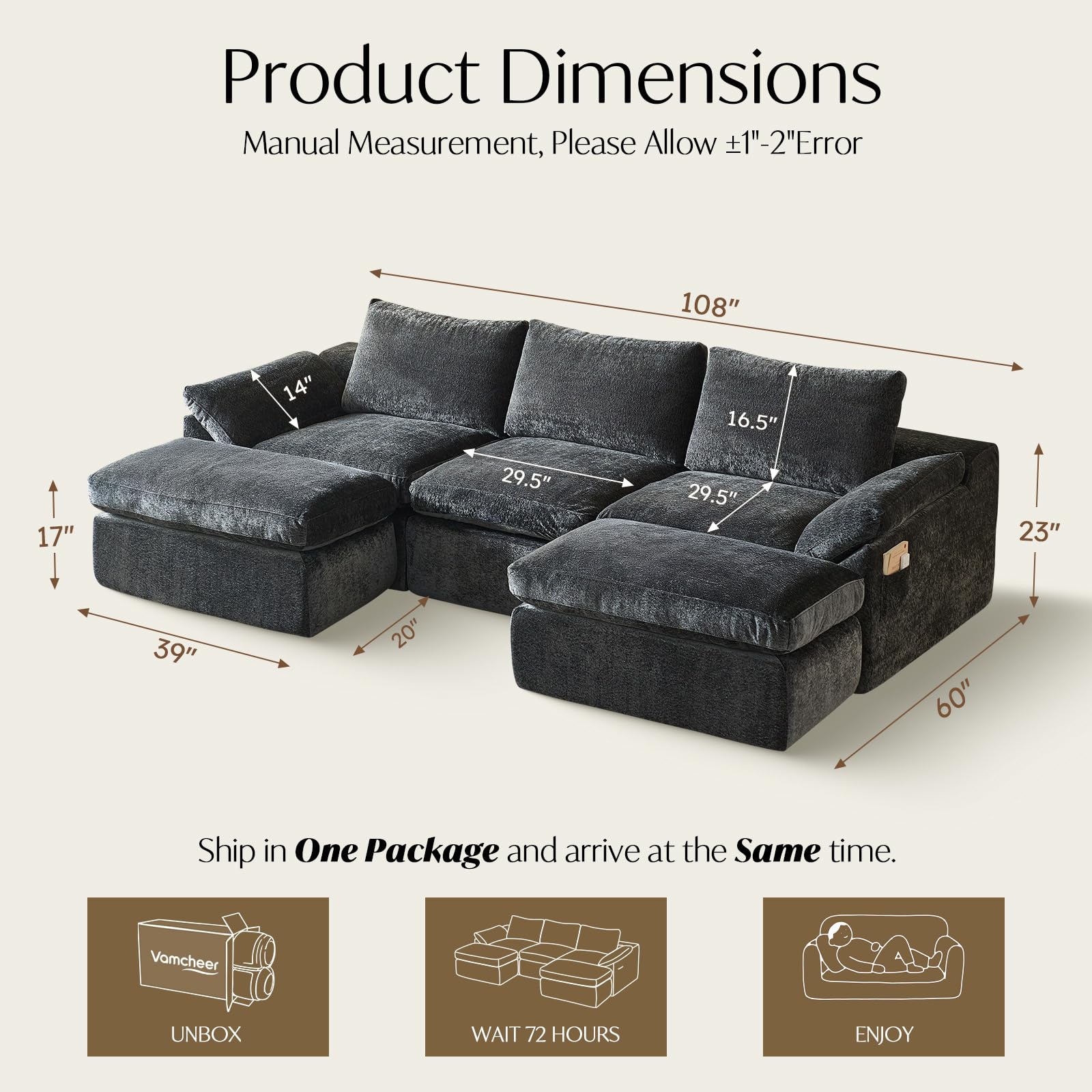 Modular U-Shaped Cloud Sectional Sofa with Ottoman