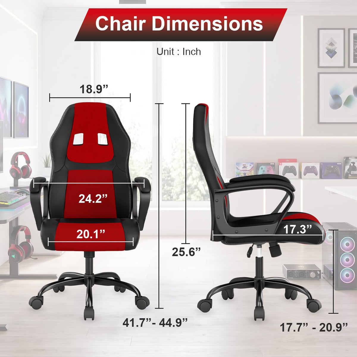 FDW Gaming Chair | Ergonomic Computer Desk Chair for Home Office | Red