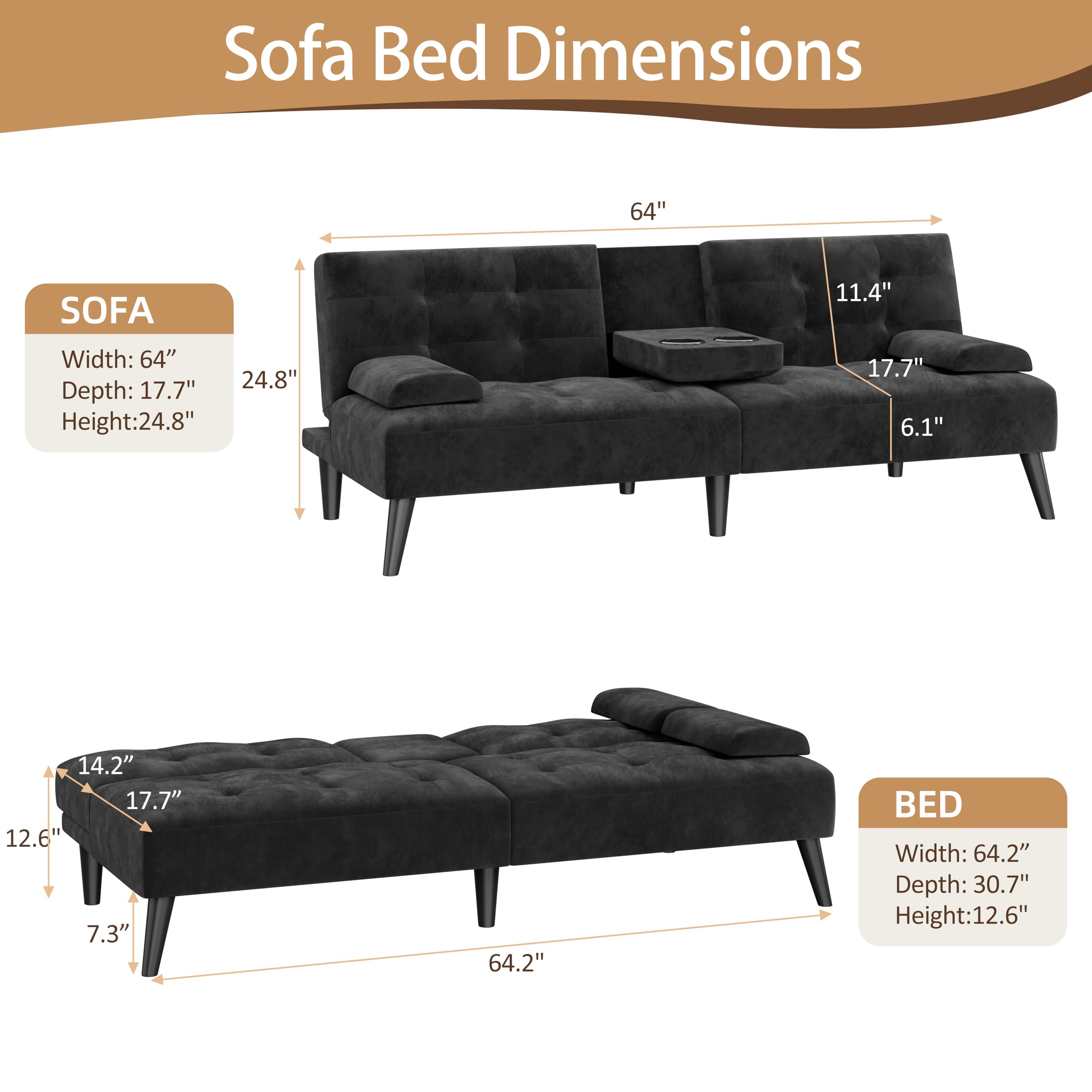 Futon Loveseat Sofa Bed with Adjustable Backrest