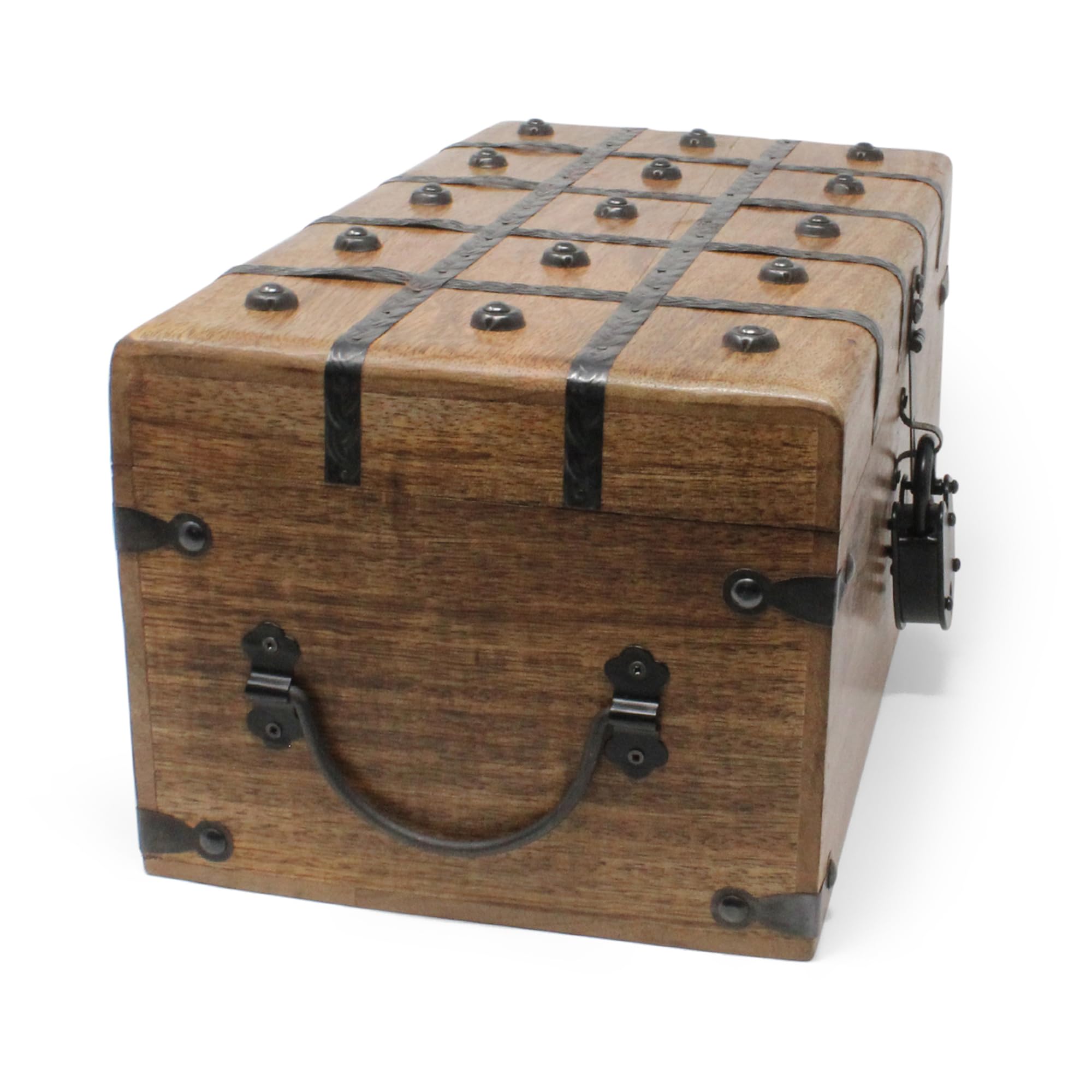 Nautical Cove Treasure Chest Wooden Box with Antique Iron Lock and Skeleton Key (Large 14.5x8x6.75) - Storage and Decor – Pirate Wooden Treasure Chest, Decorative Box with Hinged Lid,