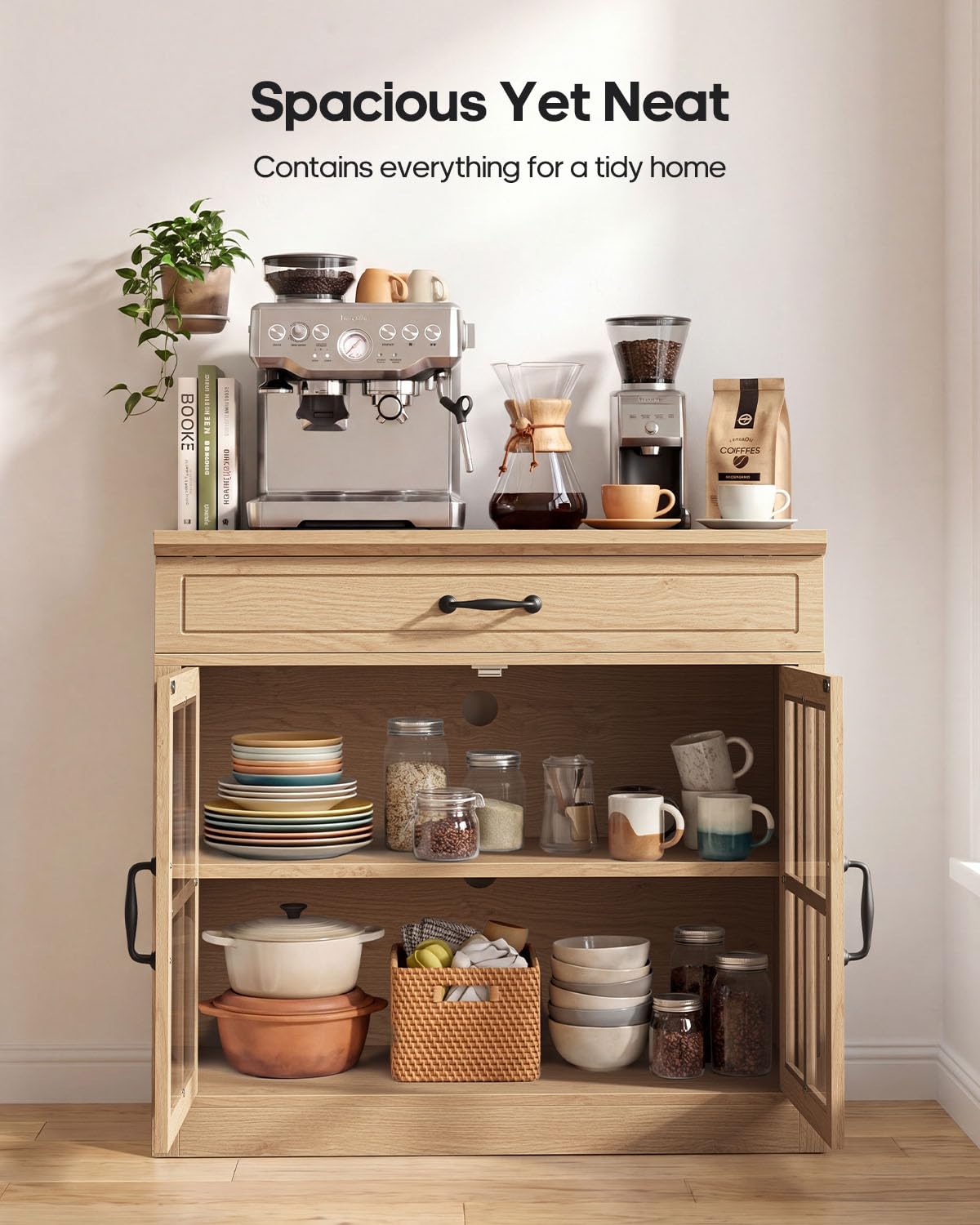 Small Coffee Bar Cabinet, 31.5" Sideboard Buffet with Adjustable Shelf