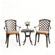 VINGLI 3-Piece Outdoor Bistro Set, All-Weather Cast Aluminum Patio Table & 2 Chairs Rustproof Small Outside Chairs for Lawn Garden Deck Pool (with Cushion)