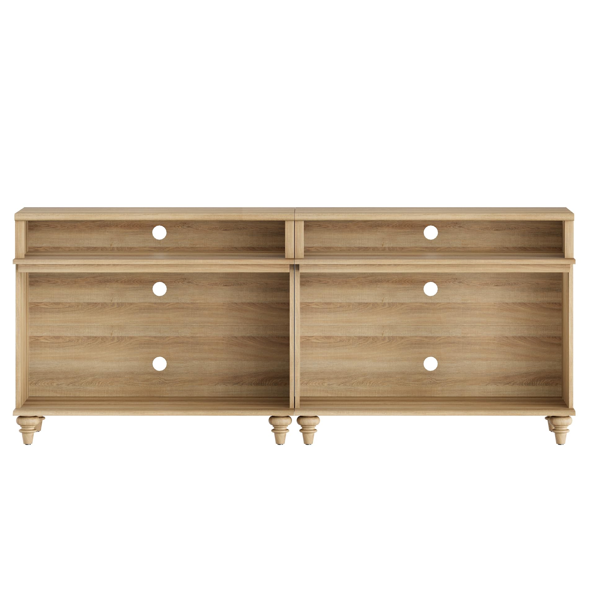WAMPAT Set of 2 Farmhouse Large End Table, Tall Side Table with 2 Storages for Living Room, Oak