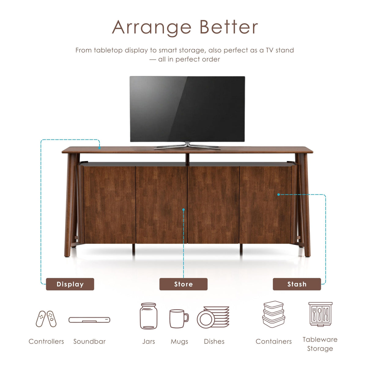 Furniture of America Nazaen IV Mid-Century Modern Solid Wood 82.5-inch Sideboard Buffet Cabinet with Hidden Drawers, Credenzas for Living Room, Dining Room, Office, Rich Walnut