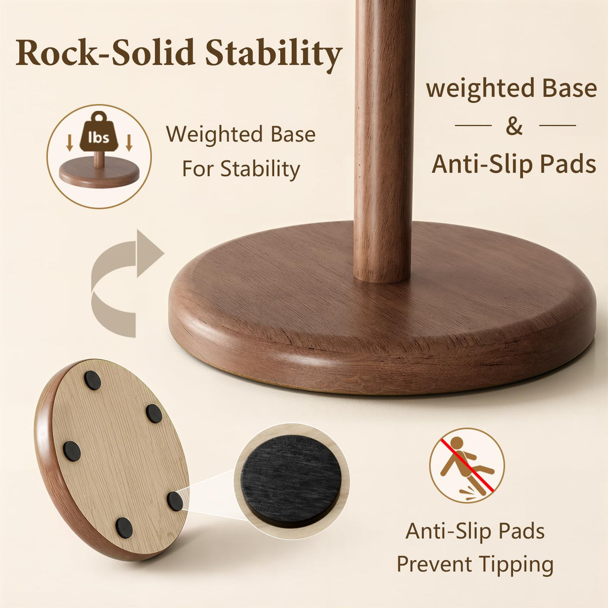 Solid Wood Coat Rack with 6 Hooks