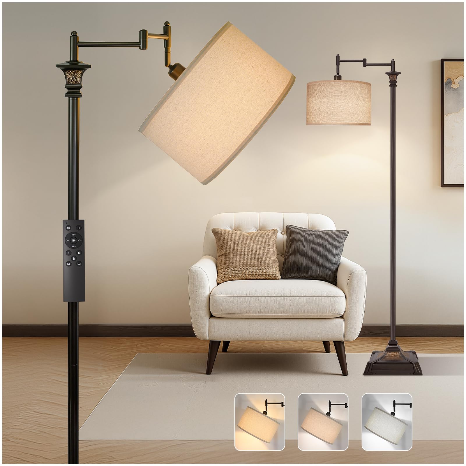 Vintage Dimmable Floor Lamp with Swing Arm
