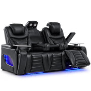 URRED Home Theater Seating Breathable Leather Power Recliner Sofa，Black