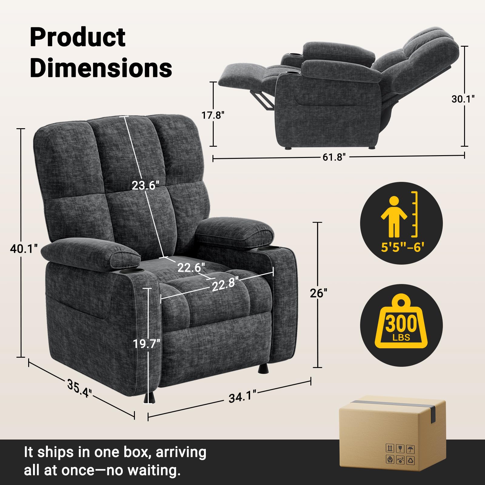 Power Recliner Chair with Cup Holder & USB Port