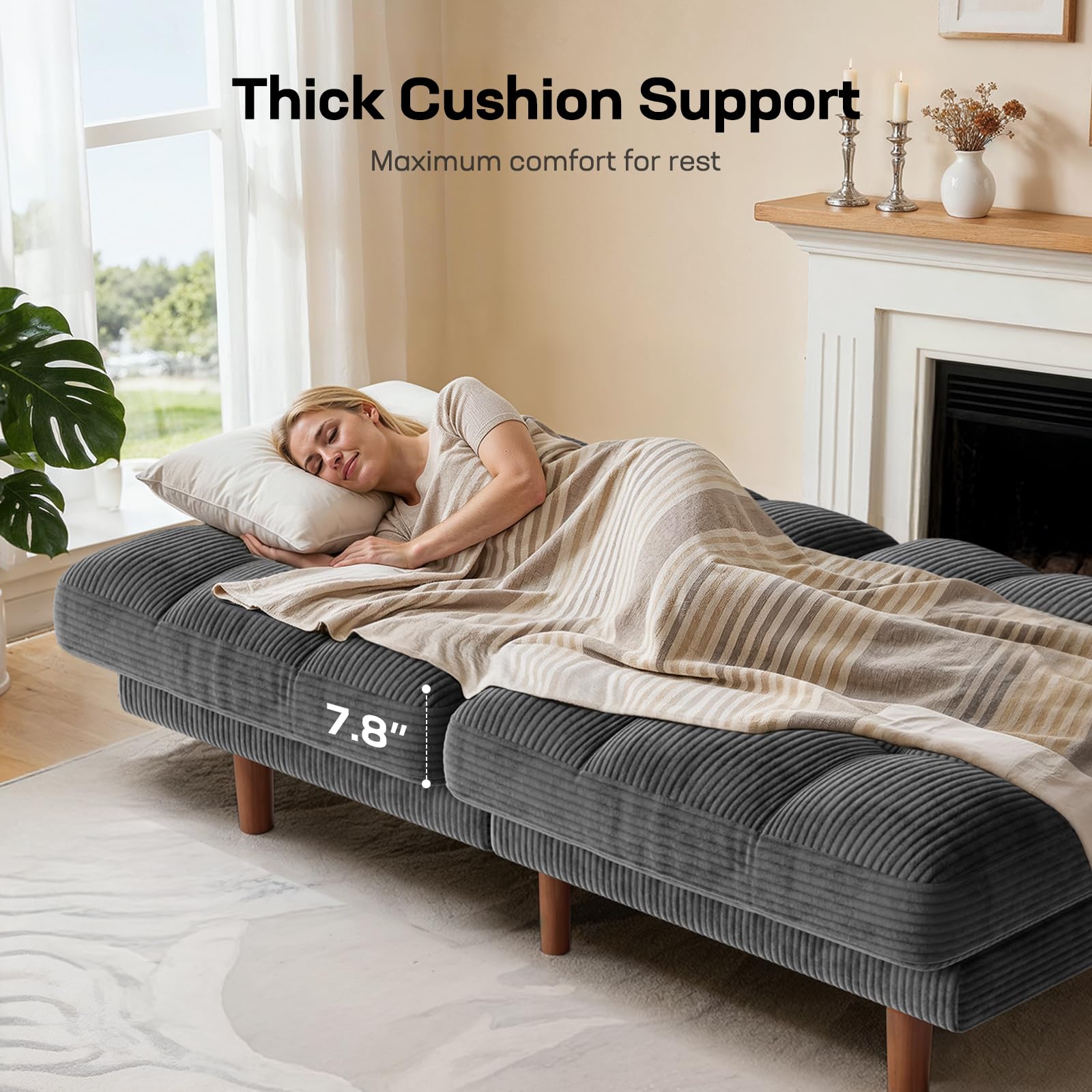 Convertible Futon Sofa Bed with Adjustable Backrest
