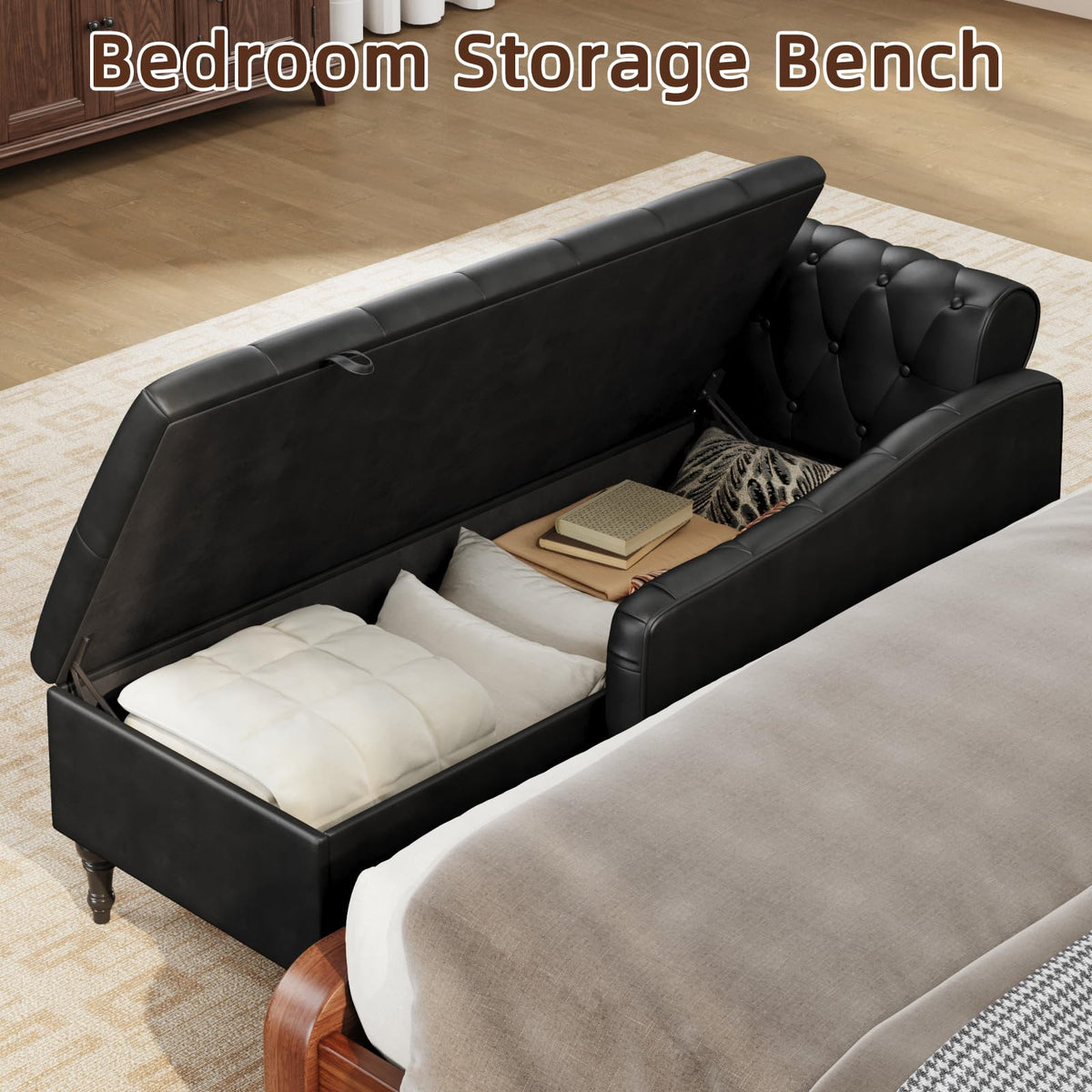 Faux Leather Storage Chaise Lounge