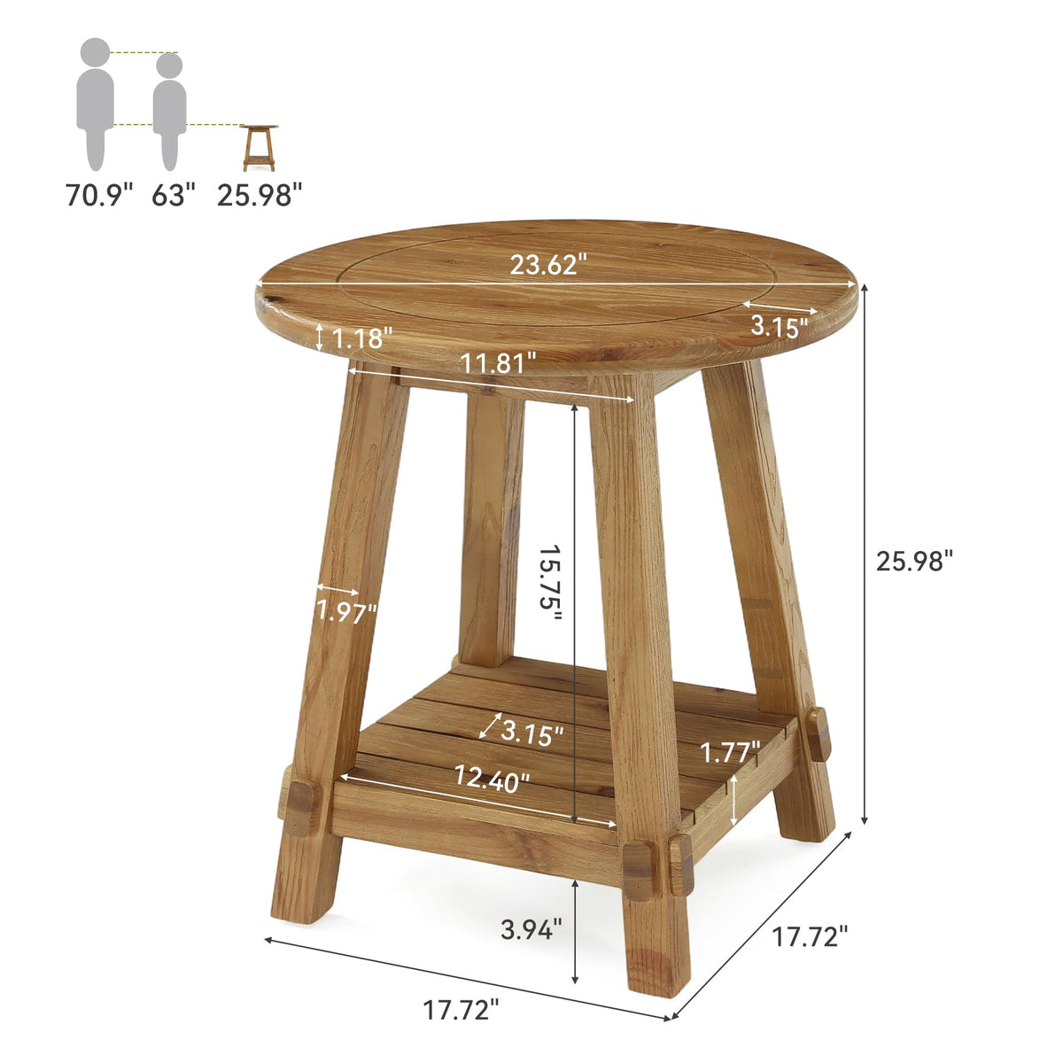 Solid Wood Two-Tier End Table