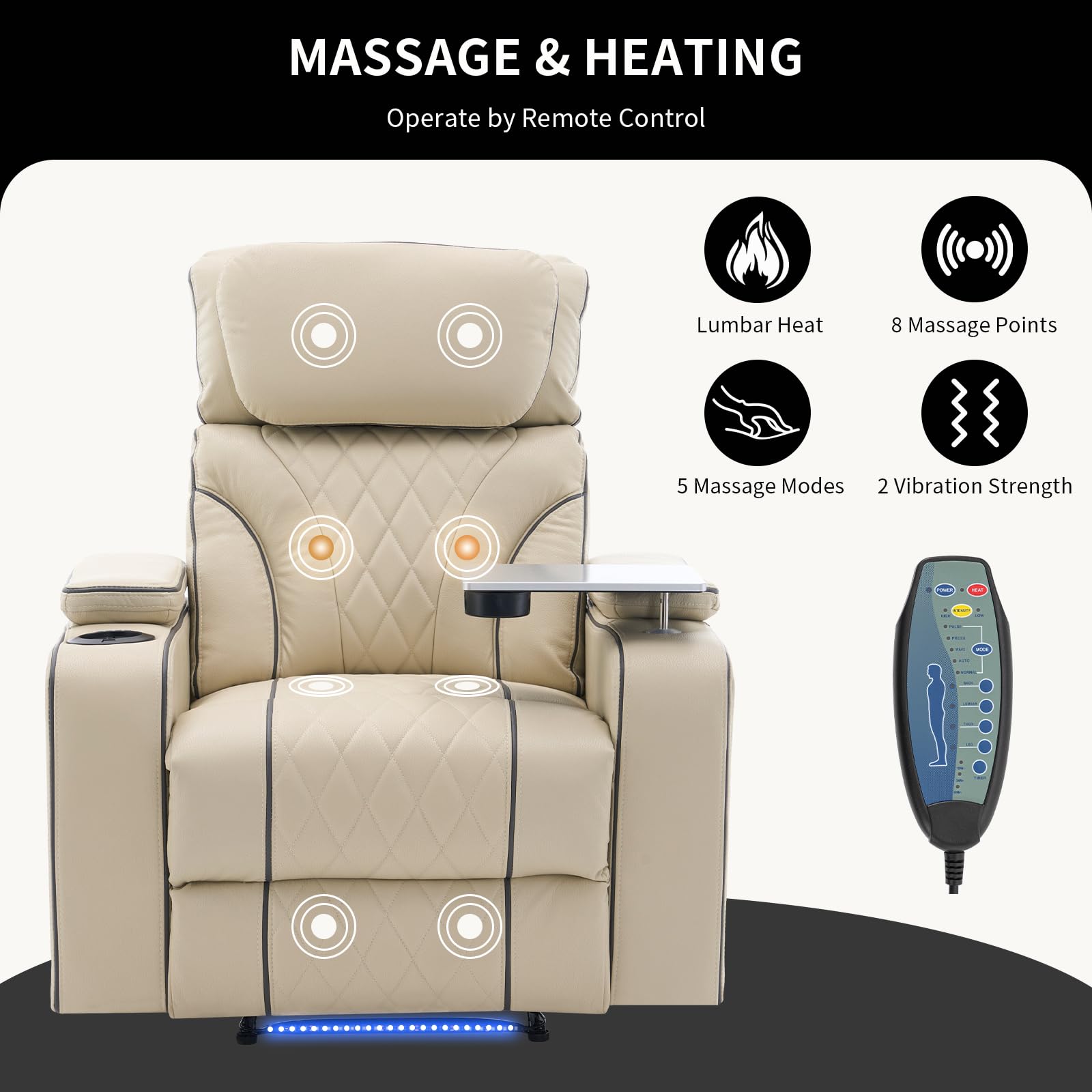 Power Recliner Chair with Massage, Heat & Cooling Cup Holder