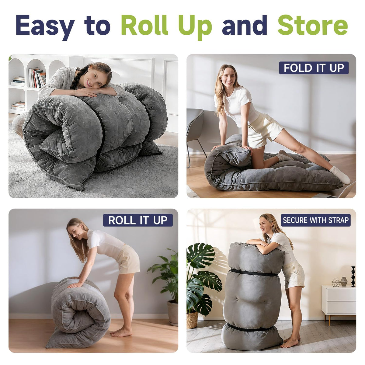KOSRLY 6" Futon Mattress Full Size, Tufted Futons Sofa Couch Bed with Twisted Rope Design Edging,Versatile Floor Mattress for Adults，Shredded Foam Filling (Frame Not Included Gray, Queen)