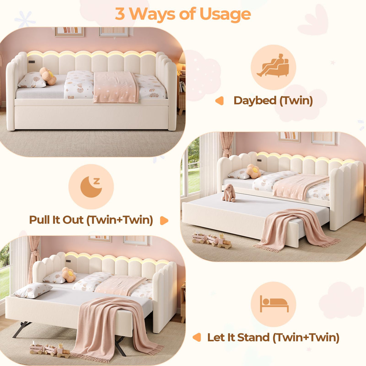 Twin Velvet Daybed with Pop-Up Trundle