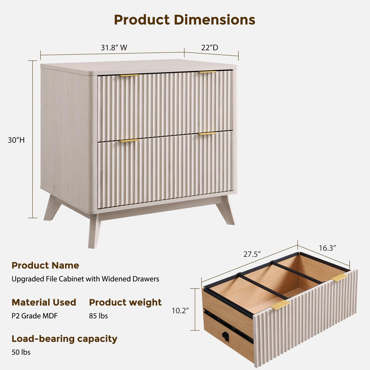 Fluted 2-Drawer Lateral File Cabinet