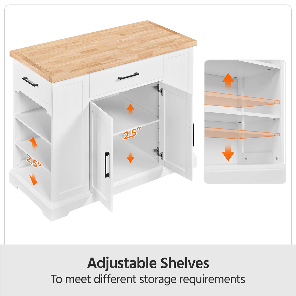 Yaheetech Rolling Kitchen Island Cart with 3 Drawers & Open Shelves, White