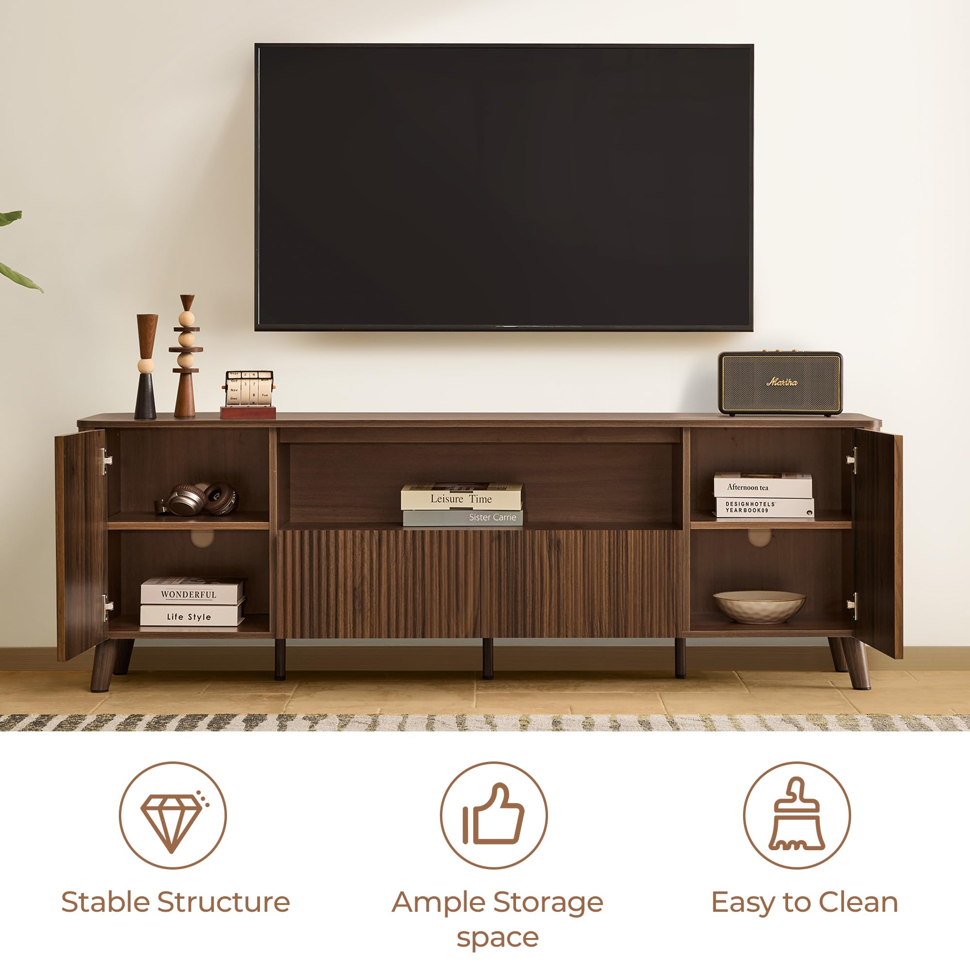 Mid-Century Modern TV Stand for 80" TVs with Storage