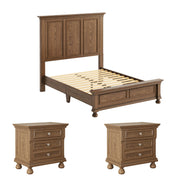 Solid Wood 3-Piece Bedroom Set with Bed Frame & 2 Nightstands