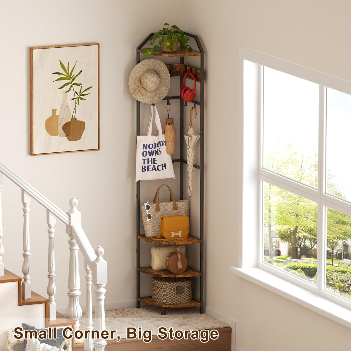 Corner Coat Rack with Adjustable Shelves