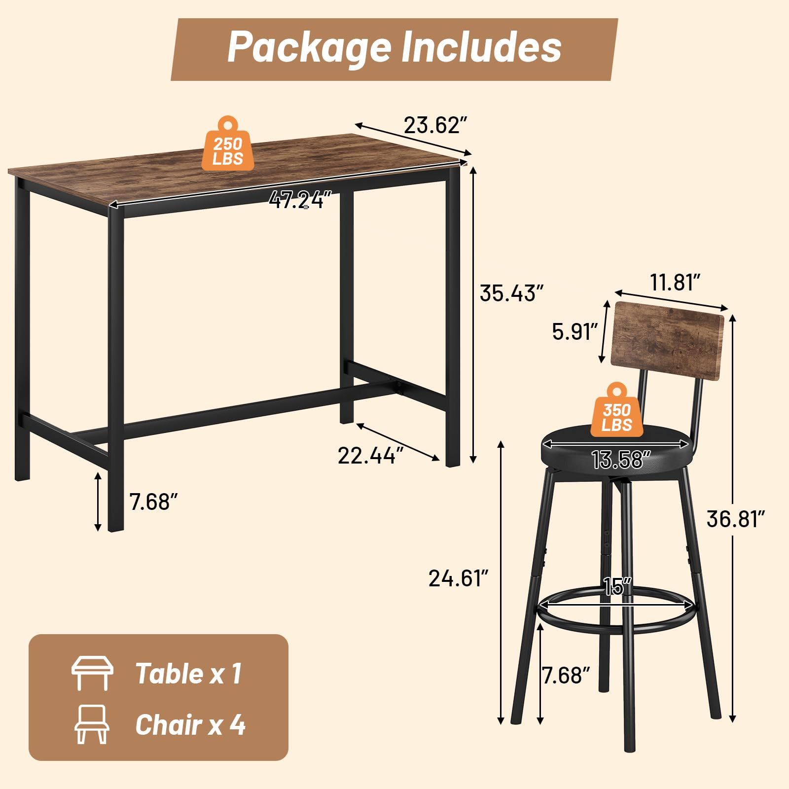 5-Piece Counter Height Bar Table Set