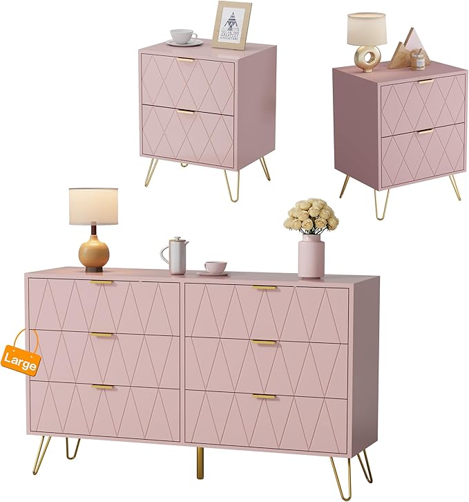 3-Piece Bedroom Set with 6-Drawer Dresser & 2 Nightstands