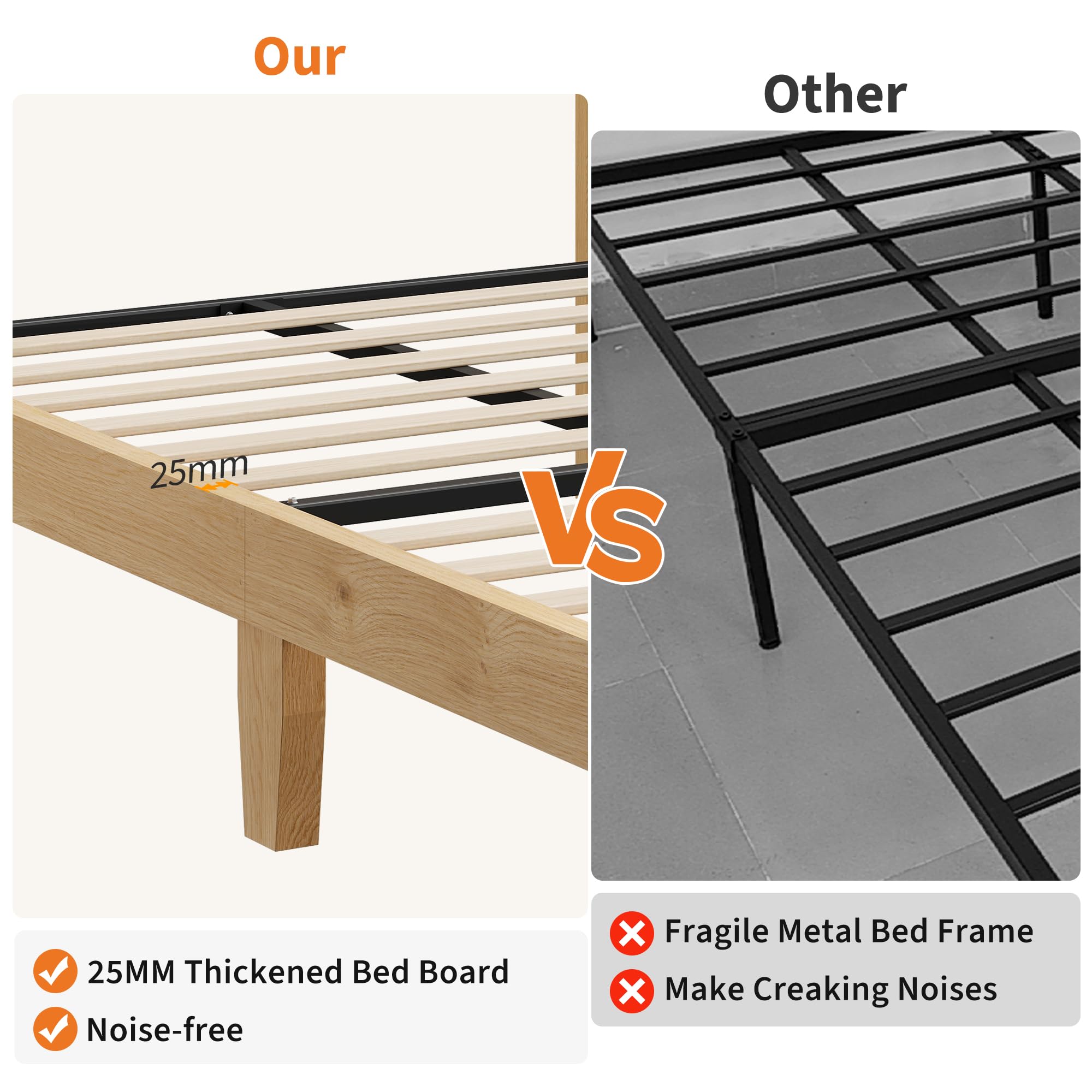 Garvee Full Size Rattan Bed Frame, Bohemian Rattan Bed Frame Full with Natural Headboard, LED Lights, No Box Spring Needed