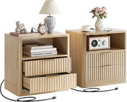 Fluted Nightstand Set of 2 with Charging Station