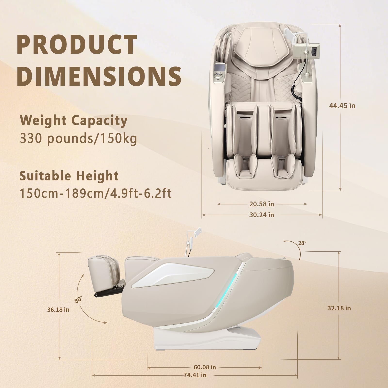 HealthRelife 4D Massage Chair Full Body Zero Gravity Recliner - 55“ SL-Track,15 Auto Modes,11 Massage Technique,40 Airbags Massage,with Yoga Stretch,APP Control,Shiatsu Foot Massage(Beige)