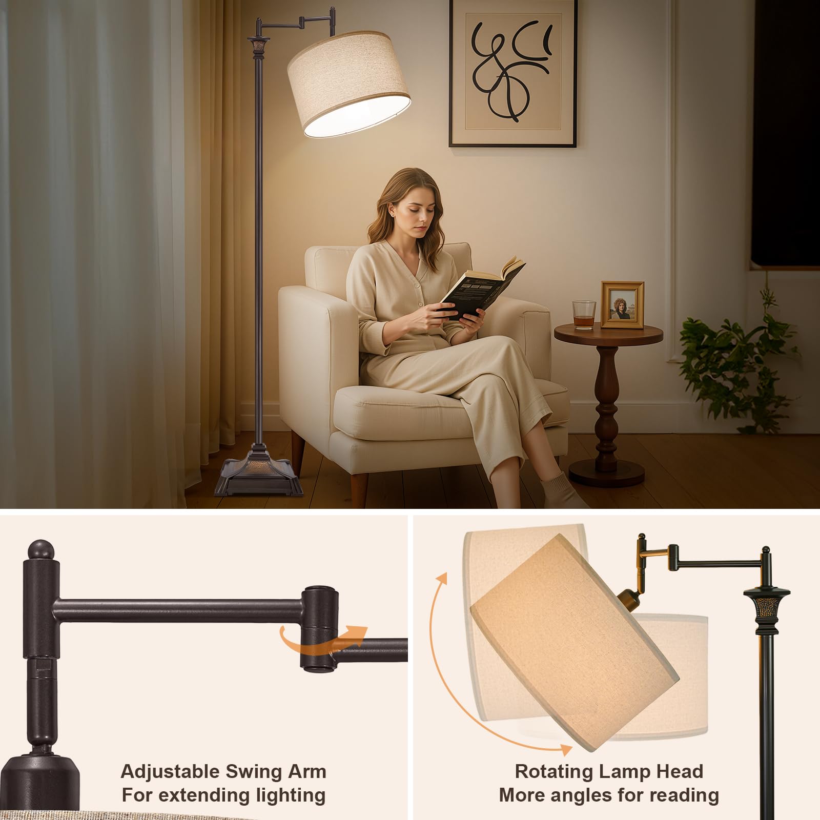 Vintage Dimmable Floor Lamp with Swing Arm