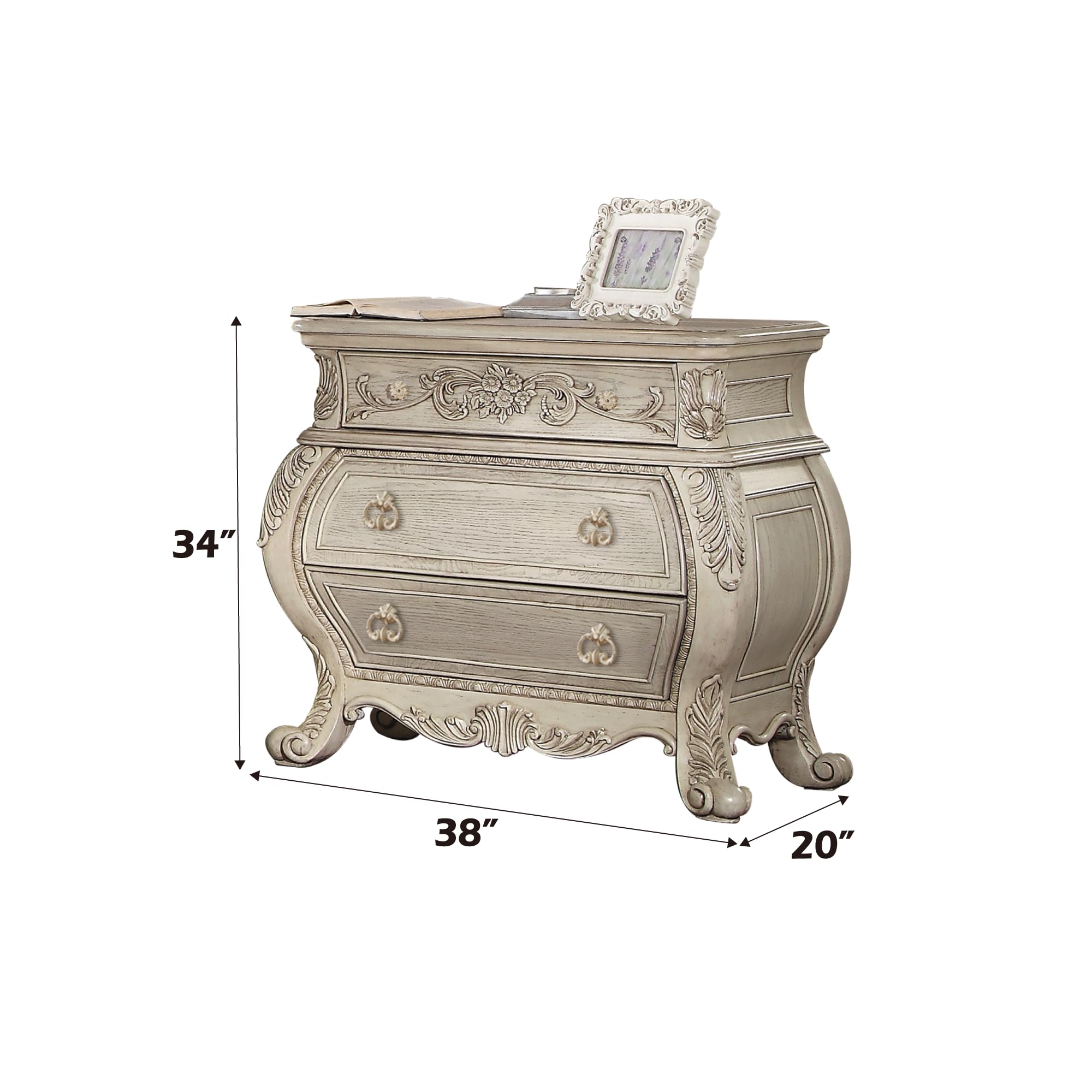 3-Drawer Bombé Nightstand – Antique White