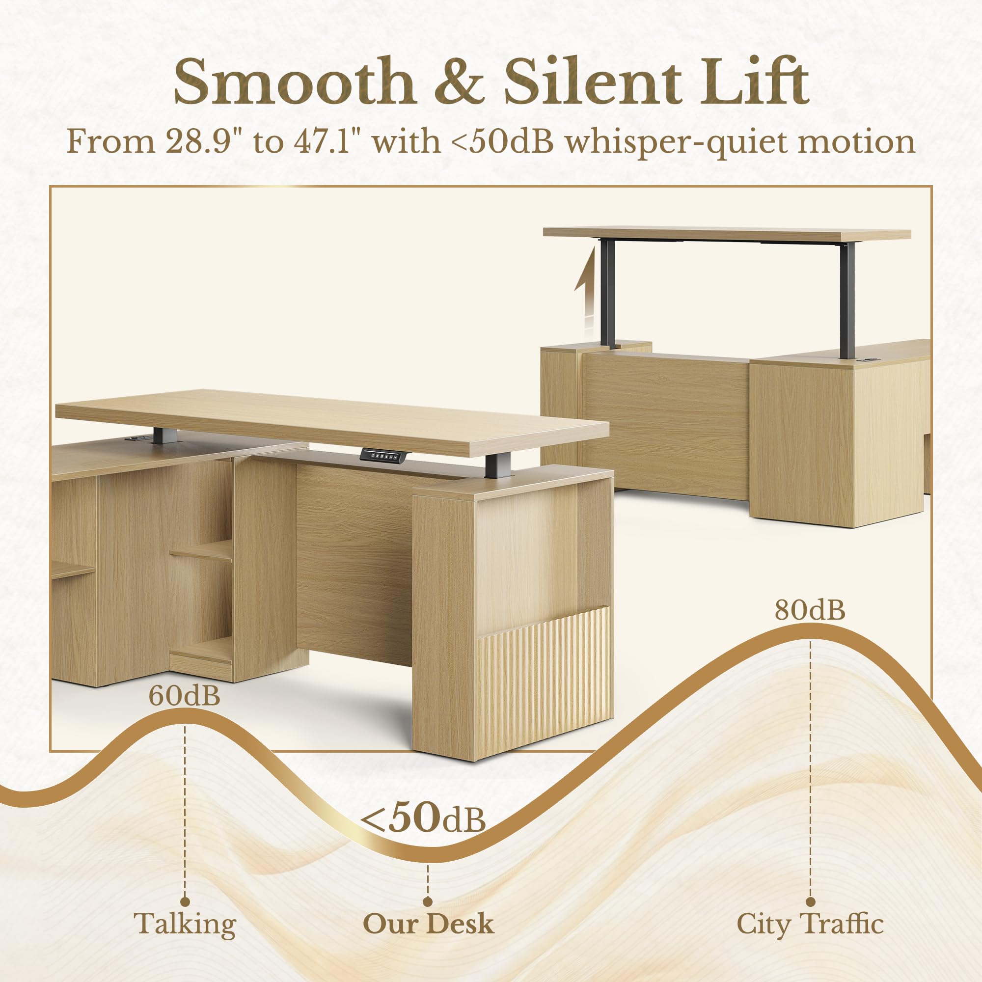 L-Shaped Electric Standing Desk with Corner Bookshelf & File Cabinet