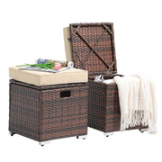 Outdoor Rattan Storage Ottoman Set of 2