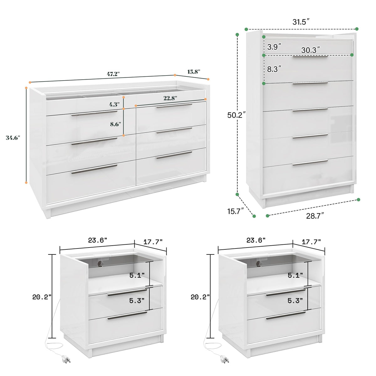 5-Piece King Bedroom Set with Charging Nightstands