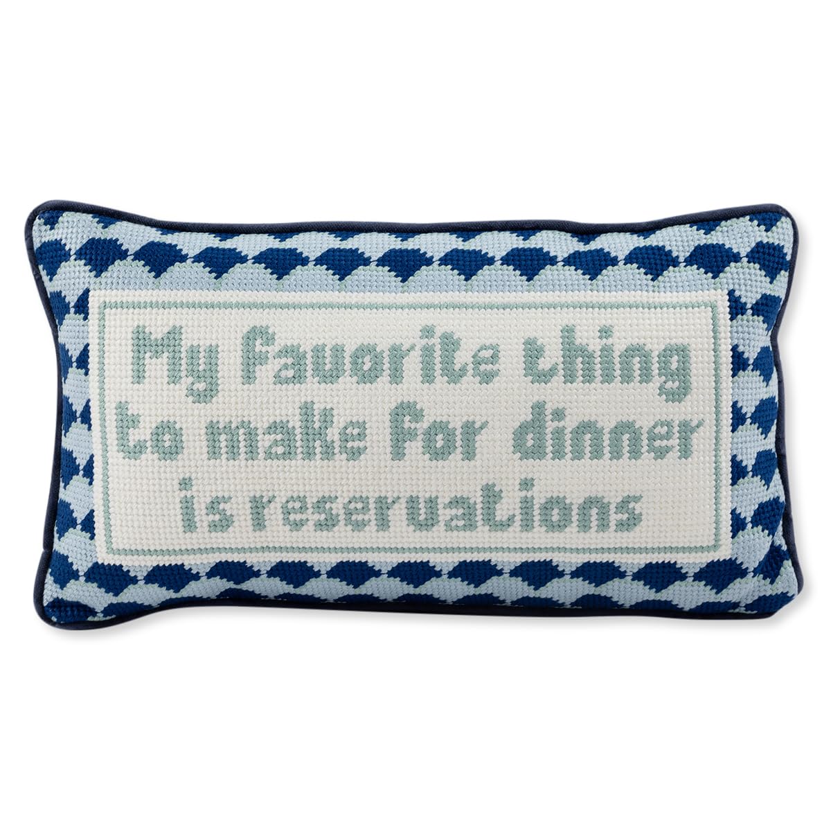 FURBISH Needlepoint Decorative Throw Pillow - with Reservations - 8" x 14" - Small Embroidered Accent Pillow for Bed, Chair, Couch, Sofa - Eclectic Home Decor