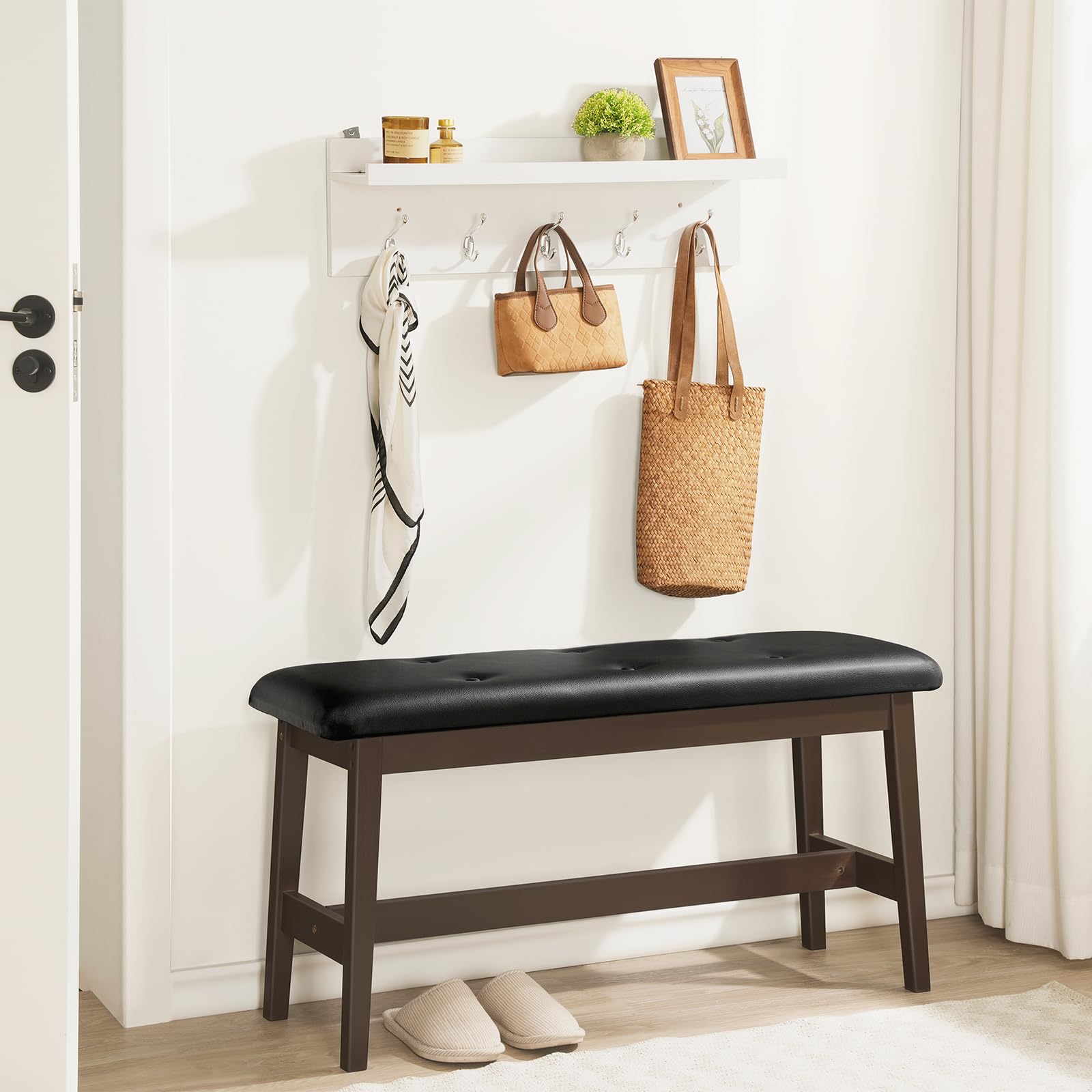 Bamboo Dining Bench with PU Leather Seat