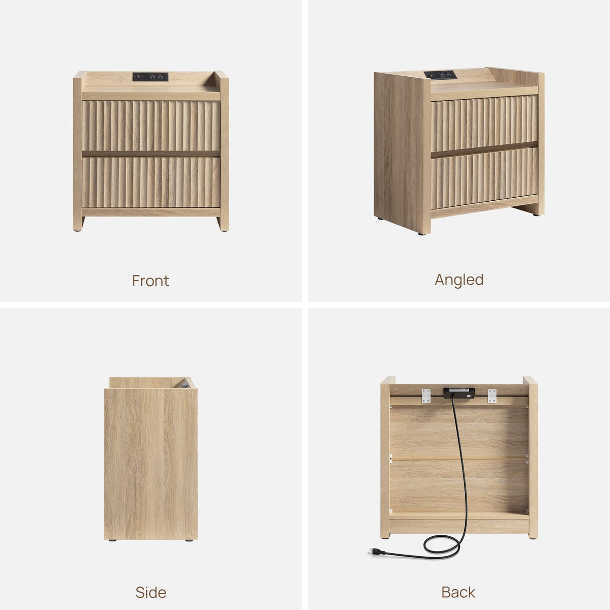 Fluted Nightstand Set with Charging Station