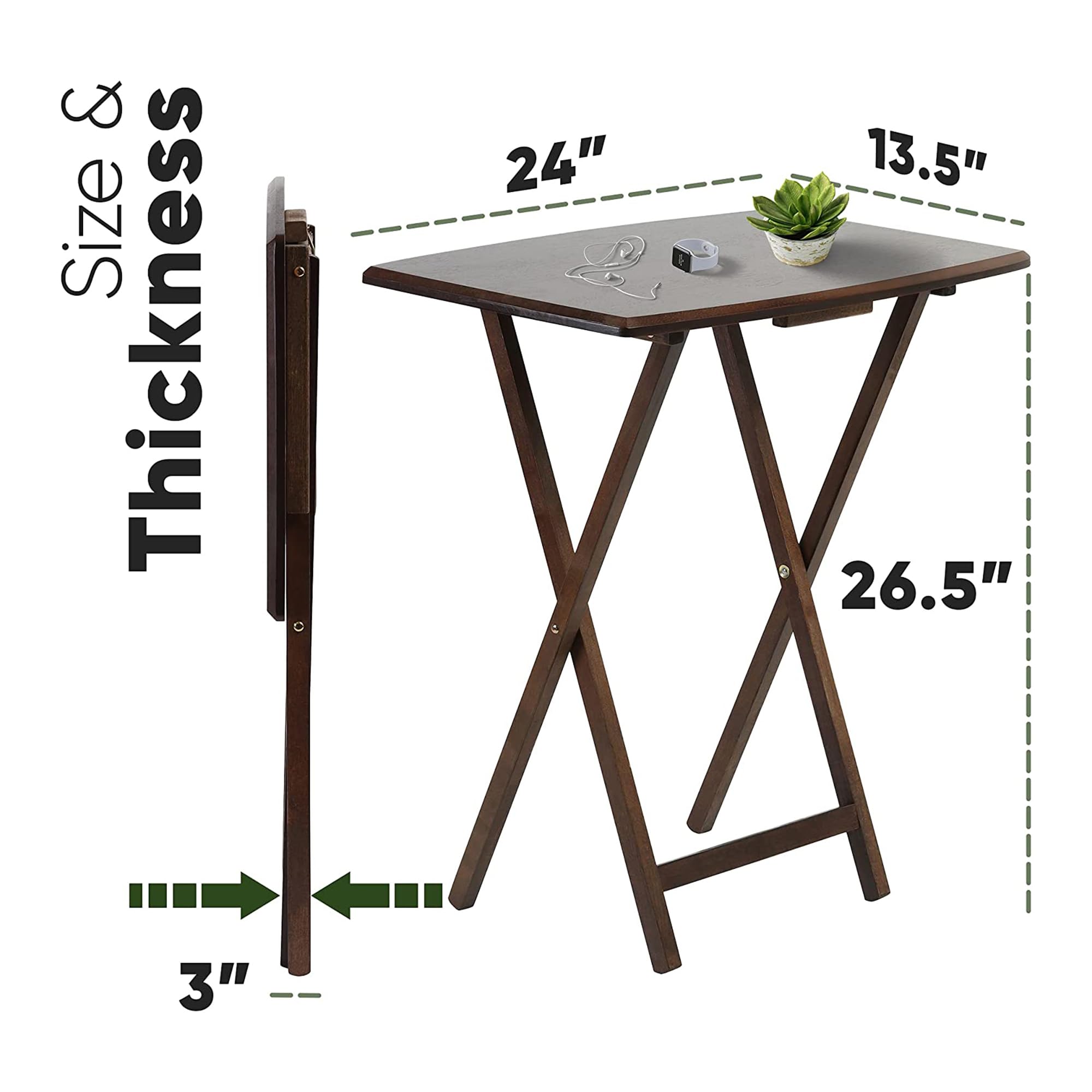 5-Piece Folding Wooden Snack Table Set with Storage Rack
