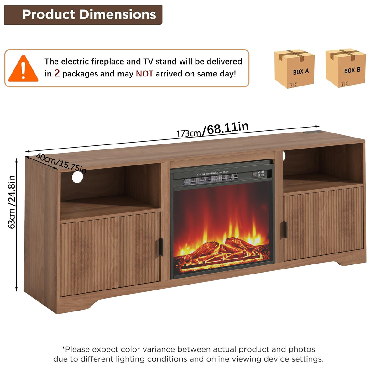 Fireplace TV Stand for Tvs up to 80" with Adjustable Shelf Charging Station