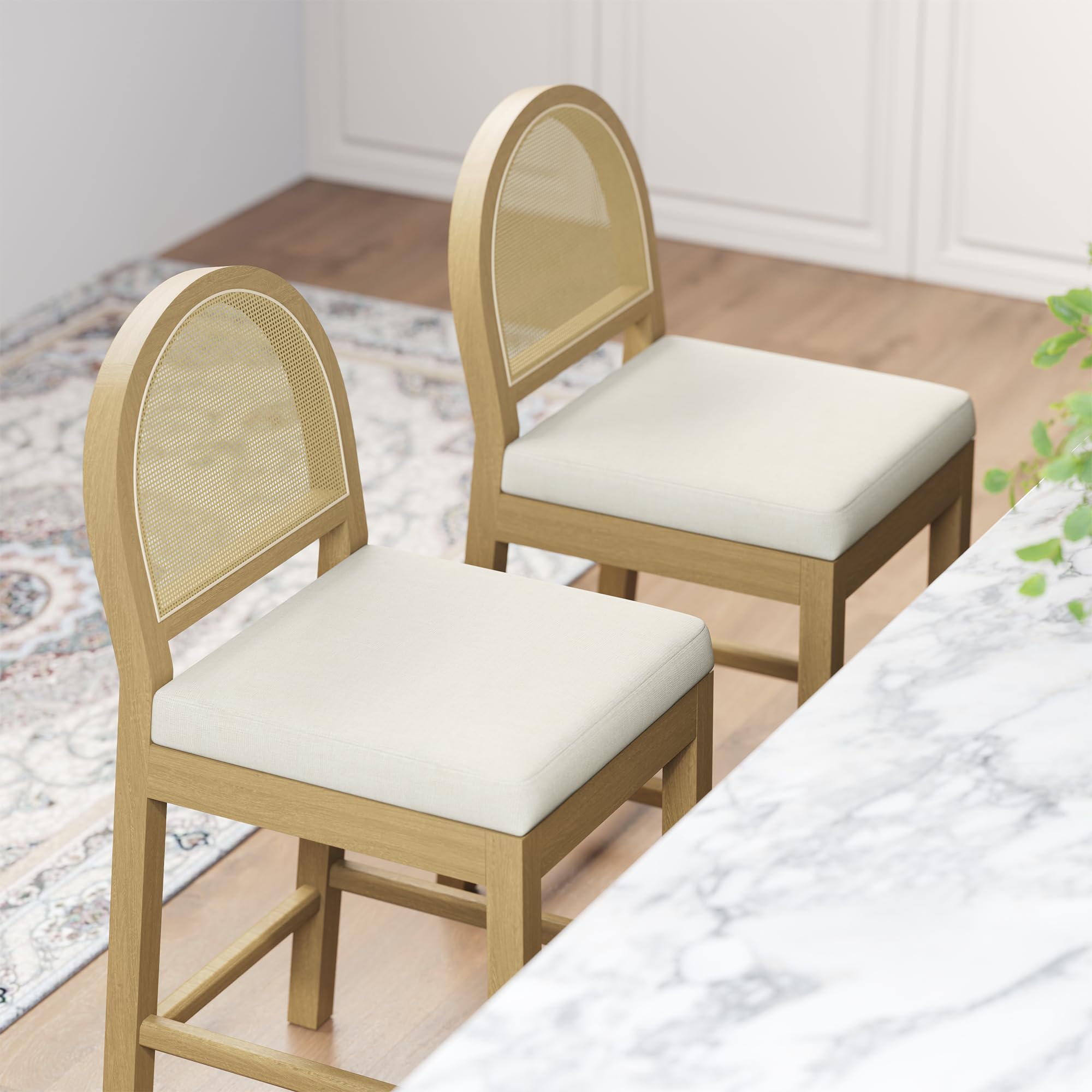 Rattan Bar Stools Set of 4 with Chenille Seat