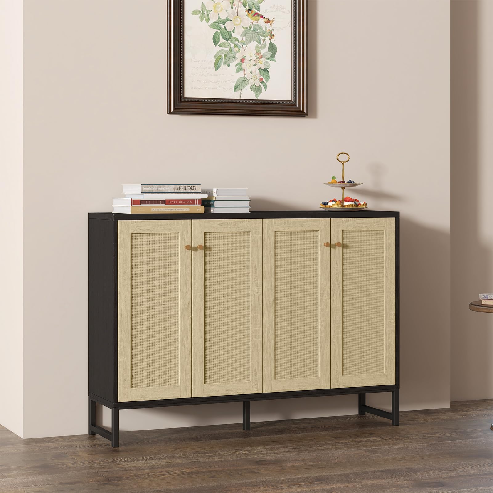 Rattan 4-Door Sideboard Cabinet