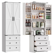 72" Tall Kitchen Pantry Cabinet with Barn Doors & Drawers