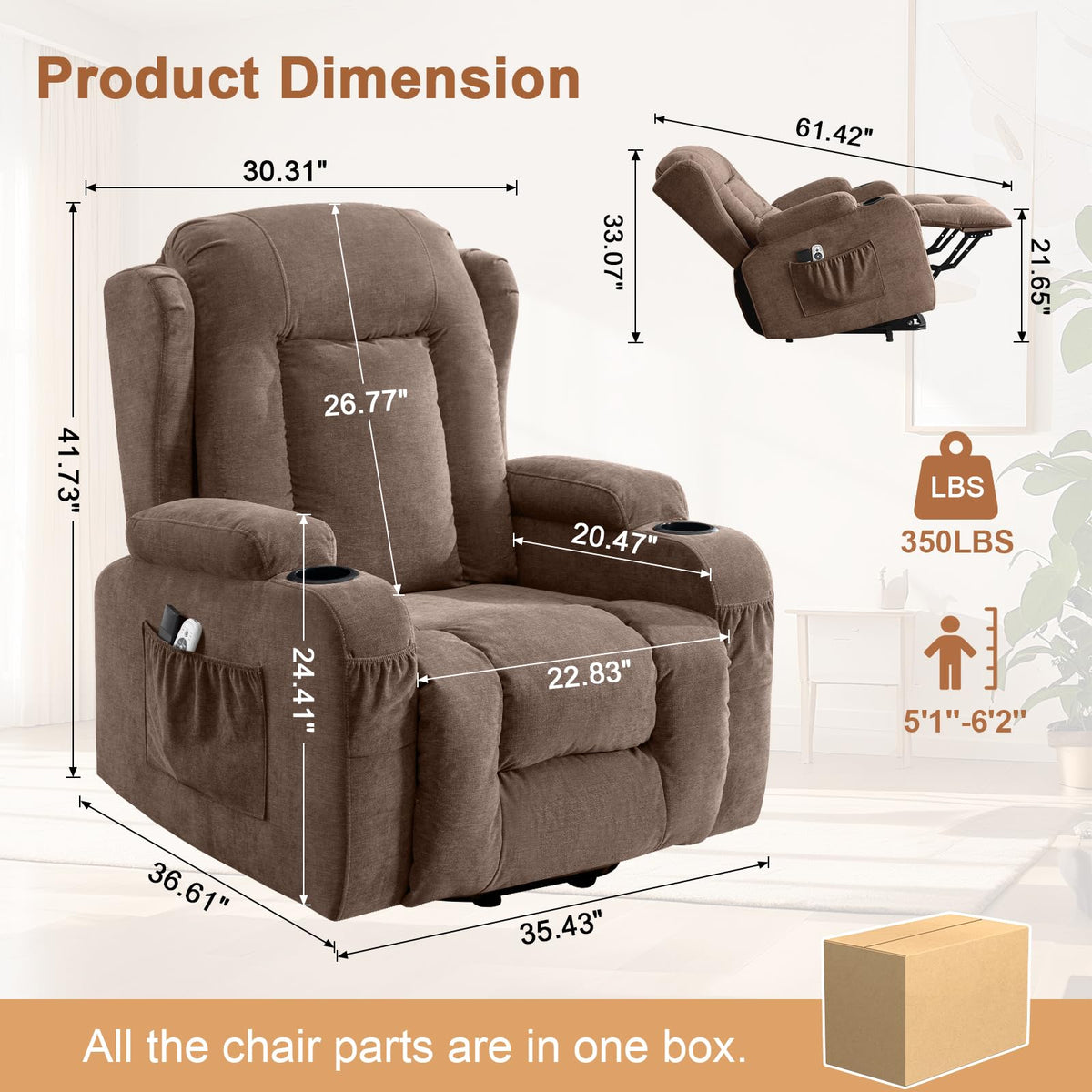 Diluvan Power Lift Recliner Chair for Elderly with Massage and Heat,Brown